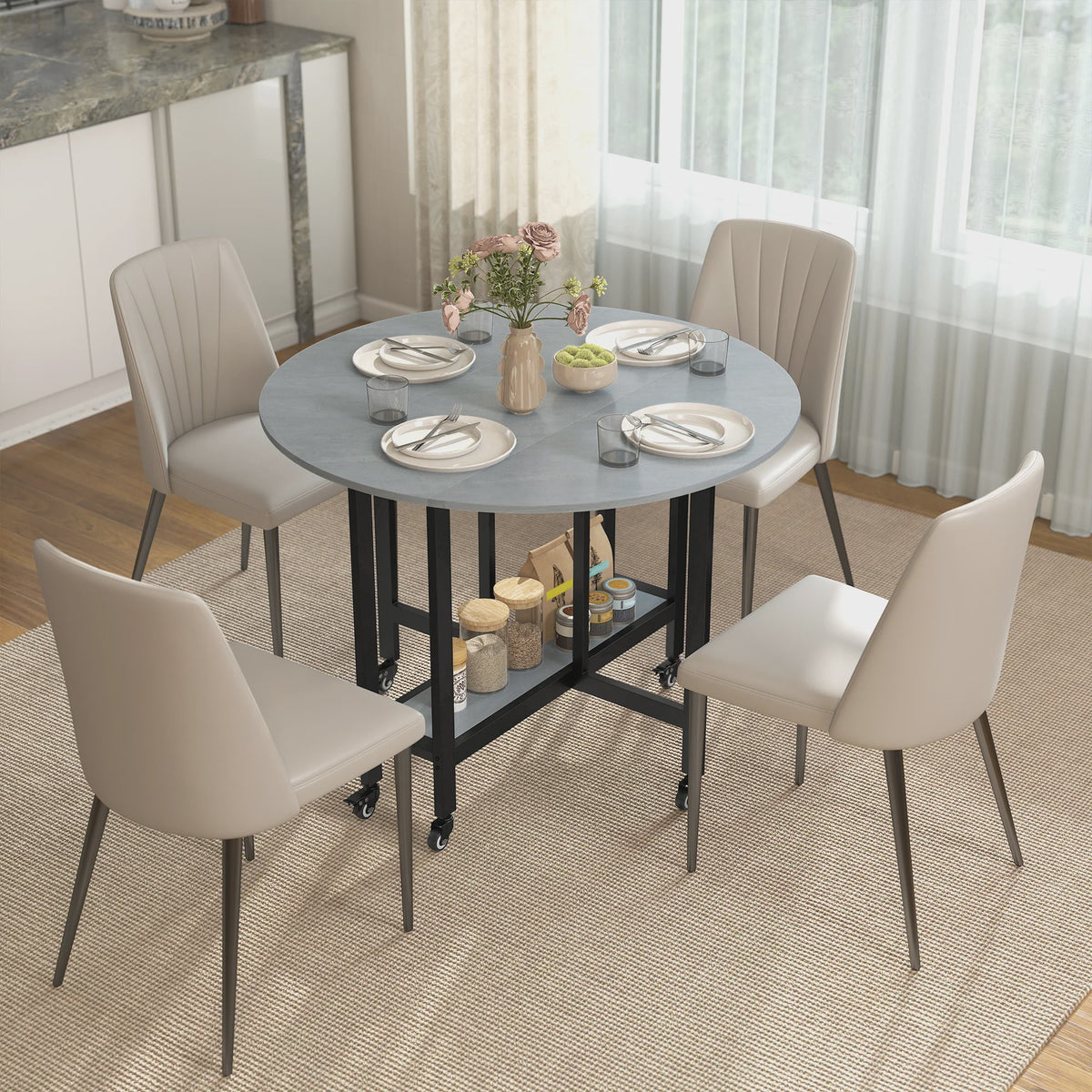 Homcom Klapbare Eettafel met Open Plank - Cementgrijs - Verrijdbaar