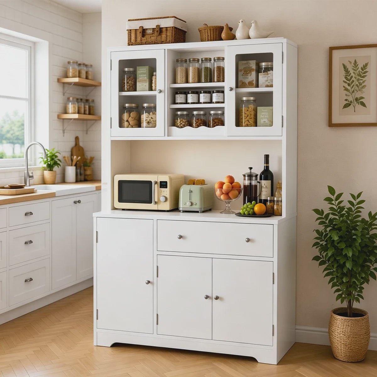Multifunctioneel Buffetkast Sideboard 105x175cm met Werkblad, Stroompunten en USB - Woonkamer & Keuken