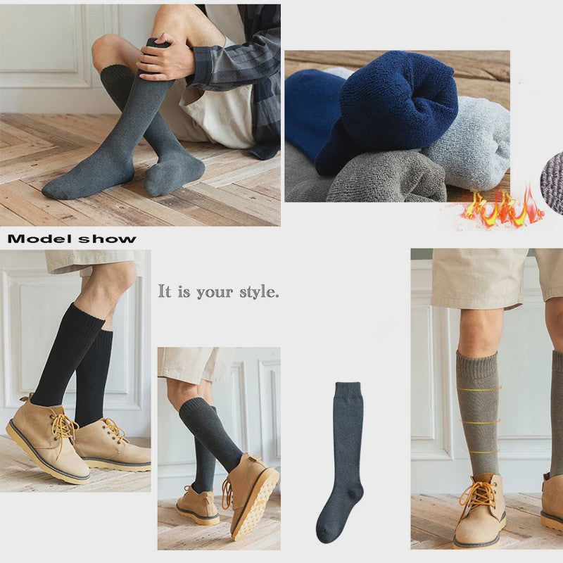 6 Paar Heren Kniehoge Thermosokken - Warm & Dik - Compressie - Maat 38-44