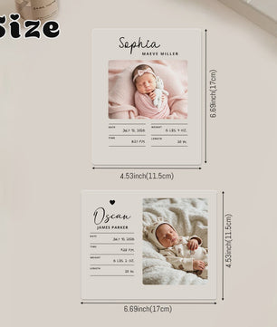 Gepersonaliseerd Geboortebord met Babyfoto & Geboortegegevens - Acryl & Hout