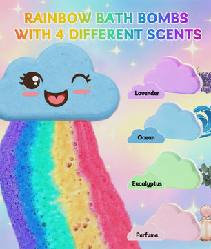 Regenboog Badbommen Set voor Kinderen - Handgemaakt, 4 Stuks, Cadeau voor Meisjes en Jongens
