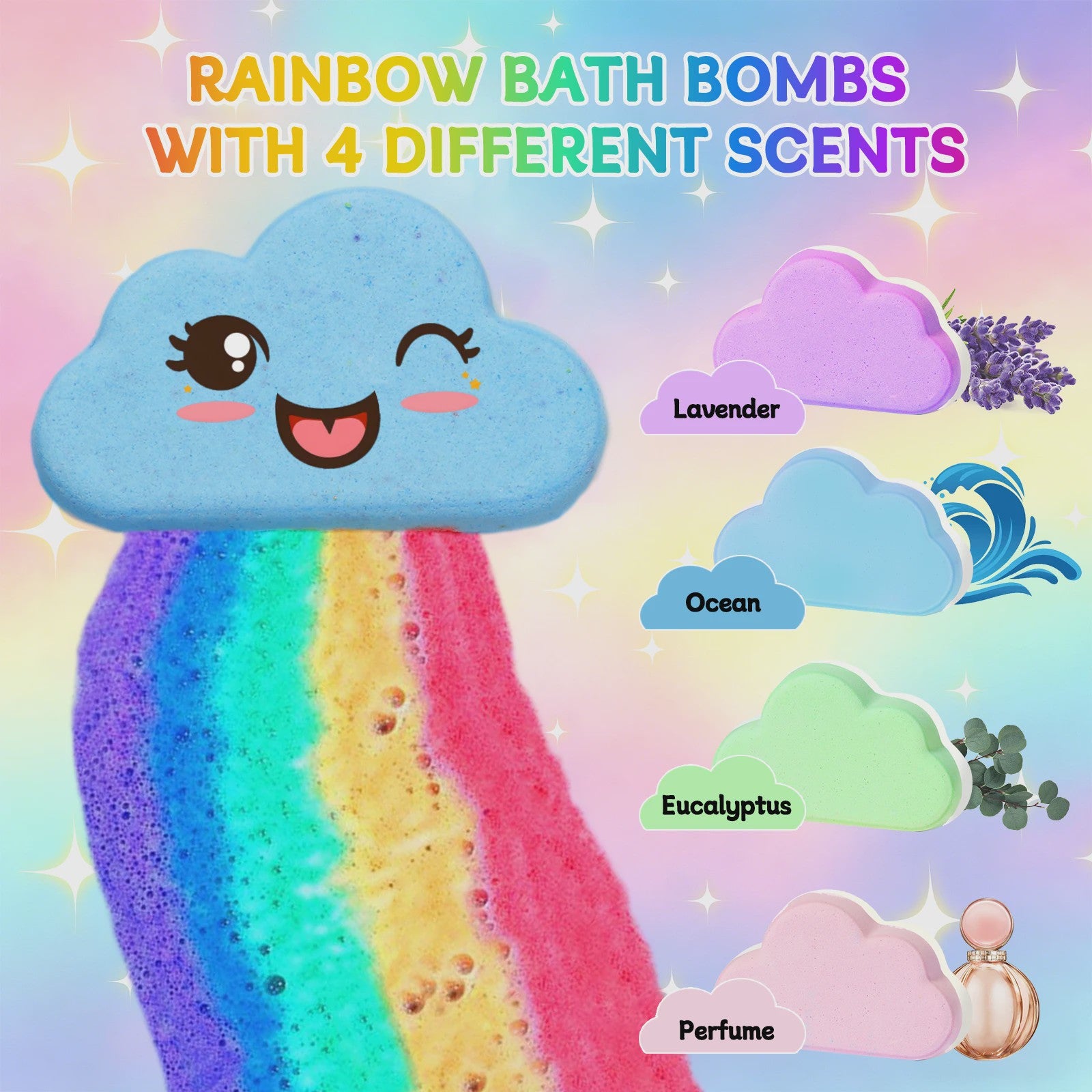 Regenboog Badbommen Set voor Kinderen - Handgemaakt, 4 Stuks, Cadeau voor Meisjes en Jongens