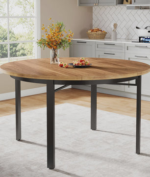 Ronde Eettafel 118cm - Rustiek Bruin & Zwart - Farmhouse Keukentafel met Metalen Poten