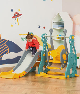 HOMCOM 4-in-1 Speeltoestel voor Kinderen: Glijbaan, Schommel, Basketbal & Stoel