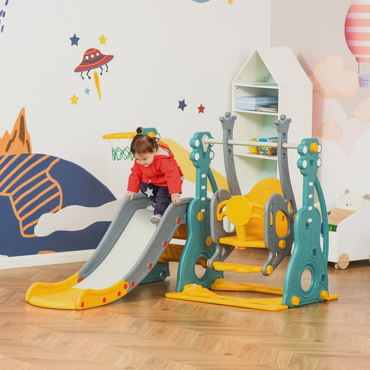HOMCOM 4-in-1 Speeltoestel voor Kinderen: Glijbaan, Schommel, Basketbal & Stoel