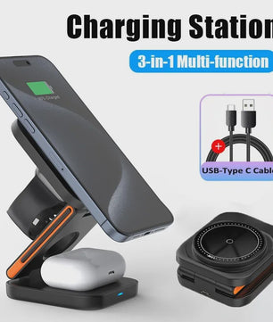 3-in-1 Magnetische Oplaadstation voor iPhone, Apple Watch & AirPods - Opvouwbaar
