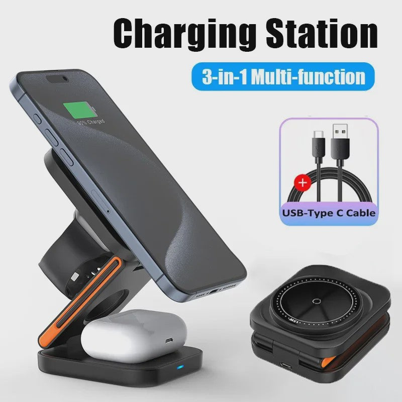 3-in-1 Magnetische Oplaadstation voor iPhone, Apple Watch & AirPods - Opvouwbaar