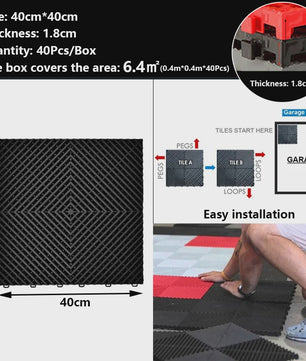 40x40cm Garage Vloertegels - 40 Stuks Set - Interlocking Polypropyleen - Zwart/Rood