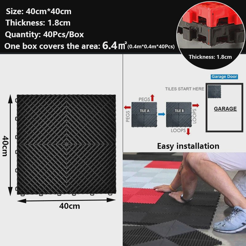 40x40cm Garage Vloertegels - 40 Stuks Set - Interlocking Polypropyleen - Zwart/Rood