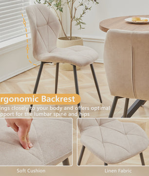 Set van 2, 4 of 6 Eetkamerstoelen - Gestoffeerd, Gewatteerd Linnenlook Stof, Metalen Poten