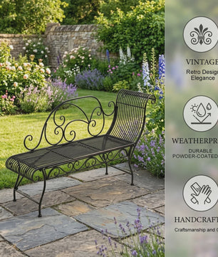 Vintage Metalen Buitenbank - Weerbestendige Tuinbank voor 2-3 Personen