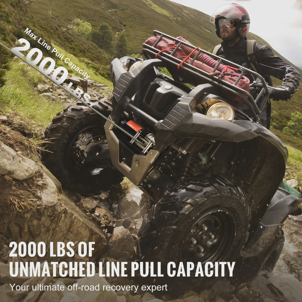 Elektrische Lier 2000lbs voor ATV/UTV - Staalkabel & Afstandsbediening voor Off-Road Voertuigen