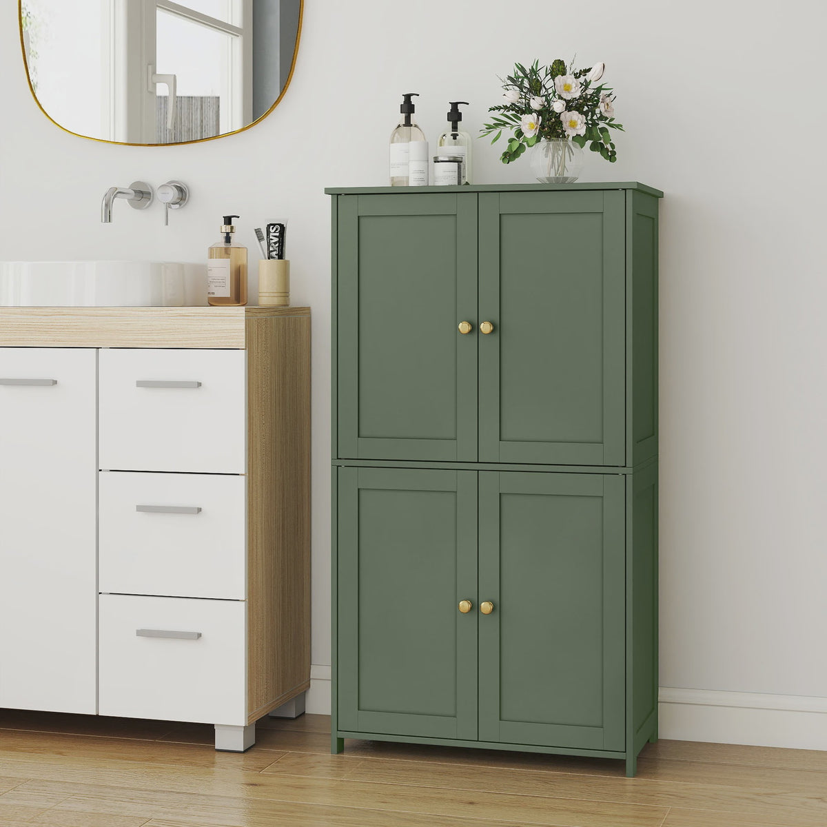 Vasagle Hoge Kast met 4 Deuren - Groen - 30x60x110 cm