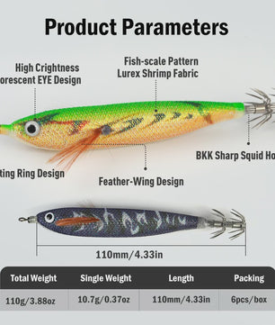 Leydun EGI Vis Lokaas Set: 6x 110mm Luminous & UV Coating Shrimp Jigs