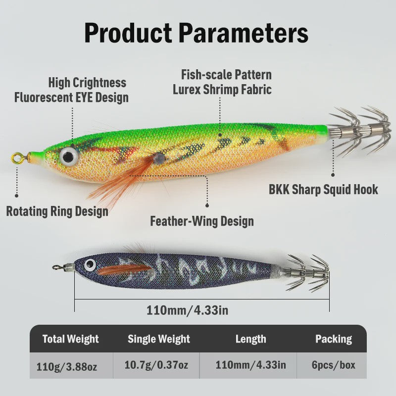 Leydun EGI Vis Lokaas Set: 6x 110mm Luminous & UV Coating Shrimp Jigs
