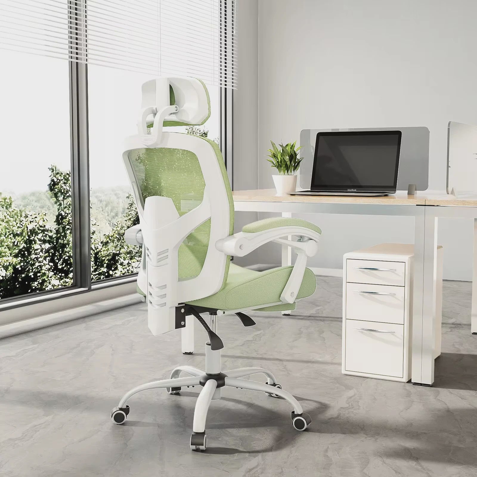 Ergonomische bureaustoel met lendesteun, kantelfunctie en voetensteun