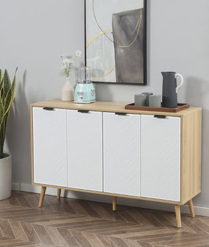 Modern Wit Dressoir met Natuurlijk Houtdetail - 120 cm Breed - Anti-Tip Functie