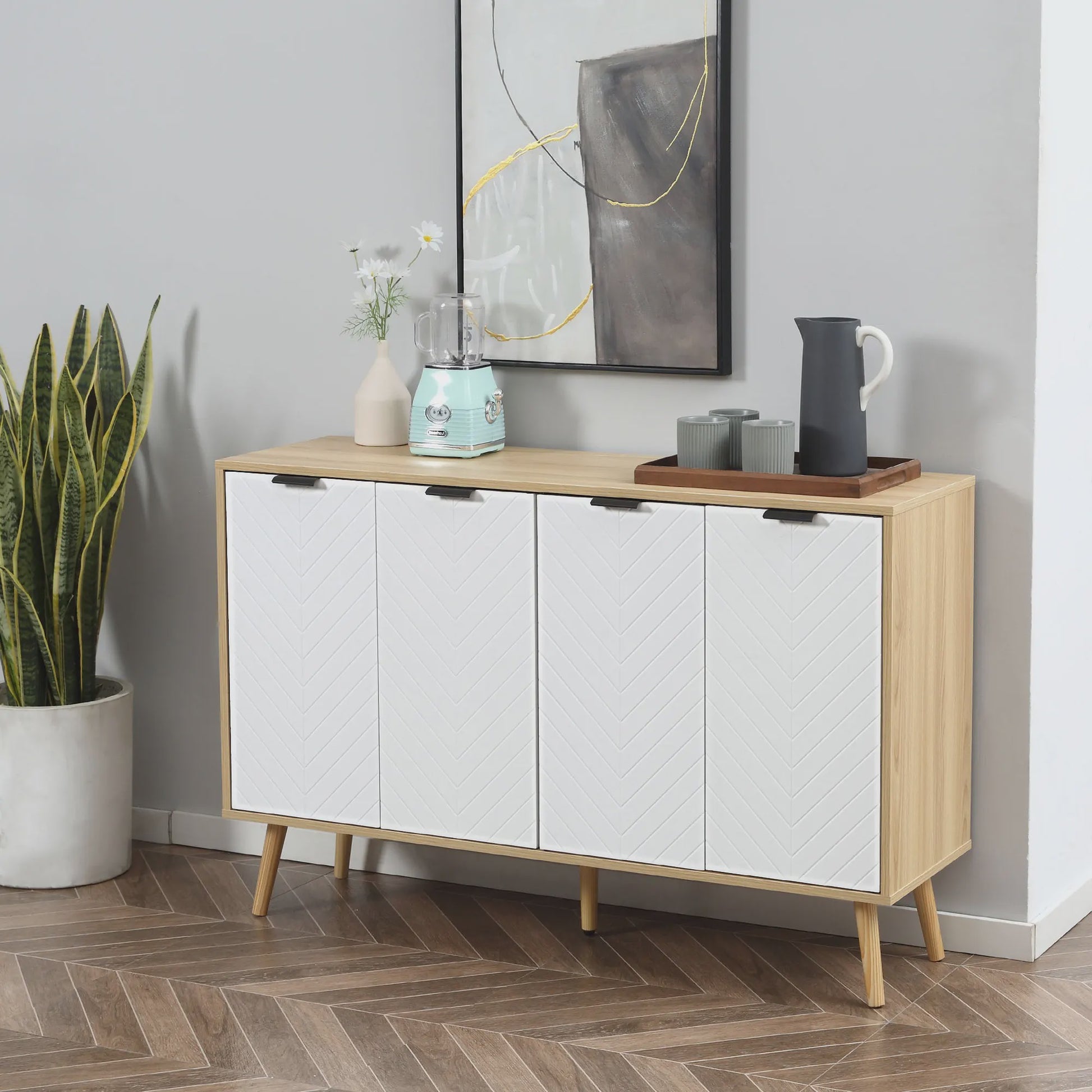 Modern Wit Dressoir met Natuurlijk Houtdetail - 120 cm Breed - Anti-Tip Functie