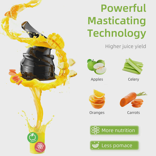 BioloMix Slowjuicer met 78mm Vulopening - Krachtige 200W Motor, Cold Press Sapcentrifuge voor Hele Vruchten