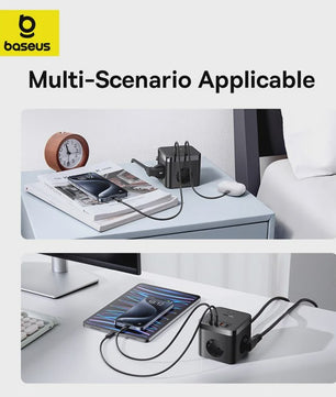 Baseus 7-in-1 GaN Power Strip: 30W Snellader met 3 Stopcontacten, 2x USB-A & 2x USB-C PD