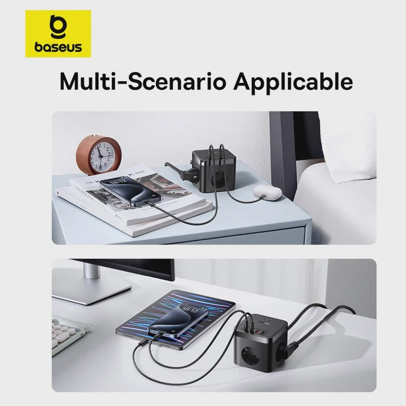 Baseus 7-in-1 GaN Power Strip: 30W Snellader met 3 Stopcontacten, 2x USB-A & 2x USB-C PD