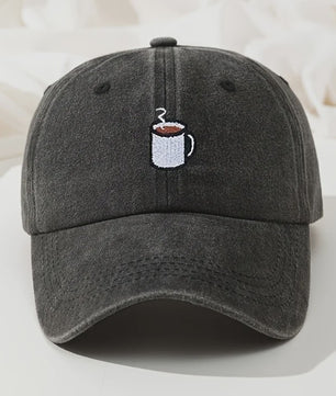 Retro Gewassen Baseball Cap met Koffiekopje Borduurwerk - Verstelbaar & Casual