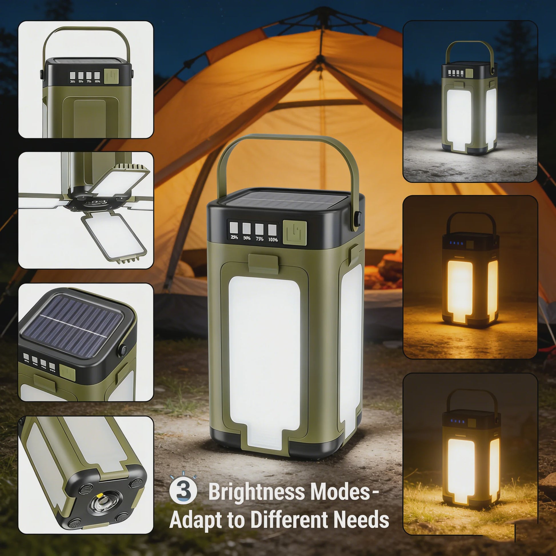 Oplaadbare Camping Lantaarn 15W LED Zaklamp met Magneet & Verstelbare Lampen