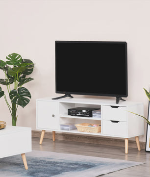 Scandinavisch TV-meubel met Opbergruimte, 2 Nissen en 2 Lades - Wit/Houtkleur