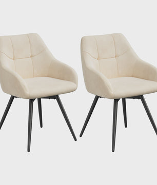 Draaibare eetkamerstoelen van fluweel met armleuningen en metalen poten (set van 2)
