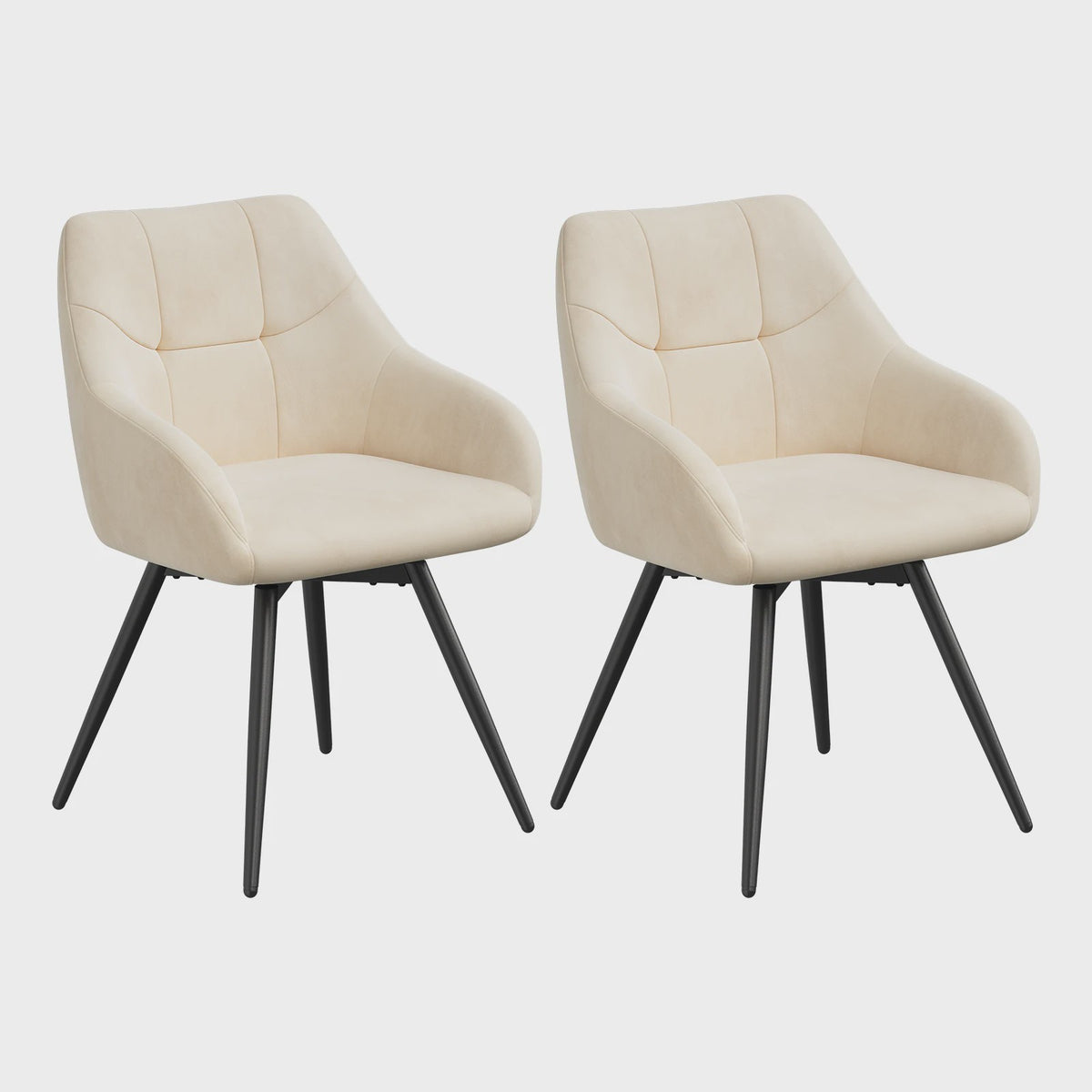Draaibare eetkamerstoelen van fluweel met armleuningen en metalen poten (set van 2)