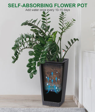 Set van 2 Hoge Rattan Plantenbakken - 16 Inch Moderne Wicker Potten met Drainage & Liner voor Buiten