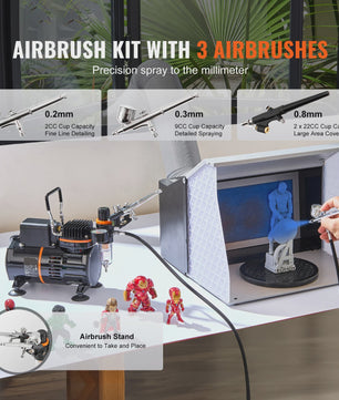 Professionele Airbrush Kit met Dubbele Ventilator Compressor en 3 Airbrushes