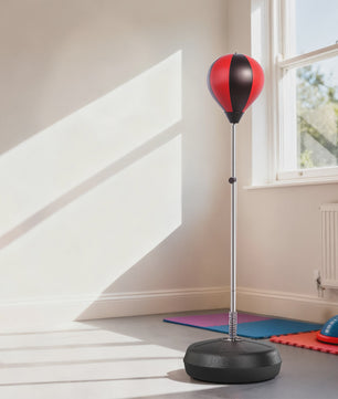 HOMCOM Punching bag on foot Punching ball on foot adjustable in height-cm with gloves, pump and base for teenagers and beginners black and red