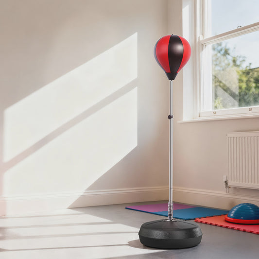 HOMCOM Punching bag on foot Punching ball on foot adjustable in height-cm with gloves, pump and base for teenagers and beginners black and red