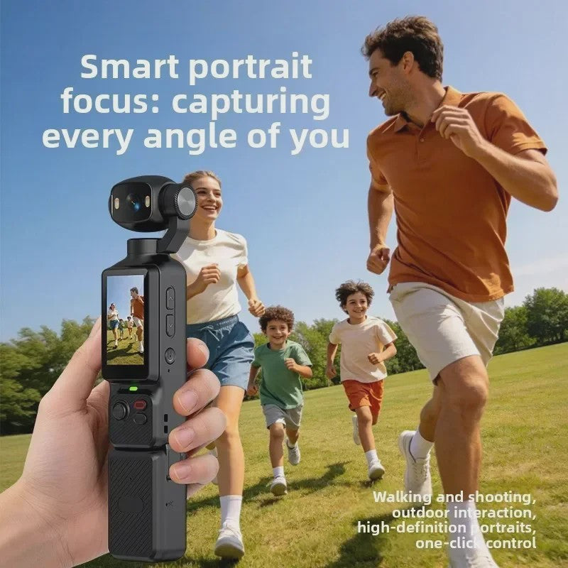 4K Handheld Gimbal Action Camera met 180° Draaibare Lens, Anti-Shake & Fill Light voor Vlogs & Outdoor Sport