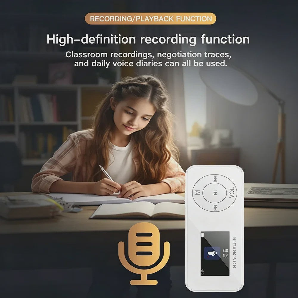 Draagbare MP3 Speler met Scherm & Bluetooth 5.3 - Ingebouwde Speaker, FM Radio, E-book & Opnamefunctie