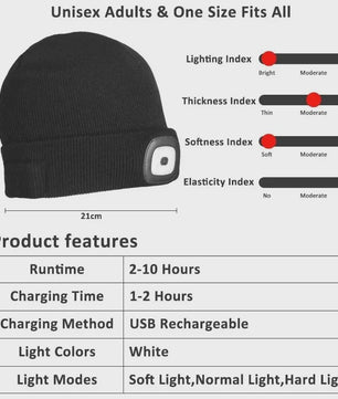 LED Muts met Ingebouwde Verlichting - USB Oplaadbaar, Warm & Unisex voor Nachtelijke Activiteiten