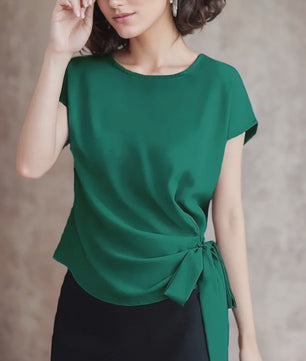Dames Blouse met Strikdetail en Korte Mouwen - Stijlvol Zomer T-shirt