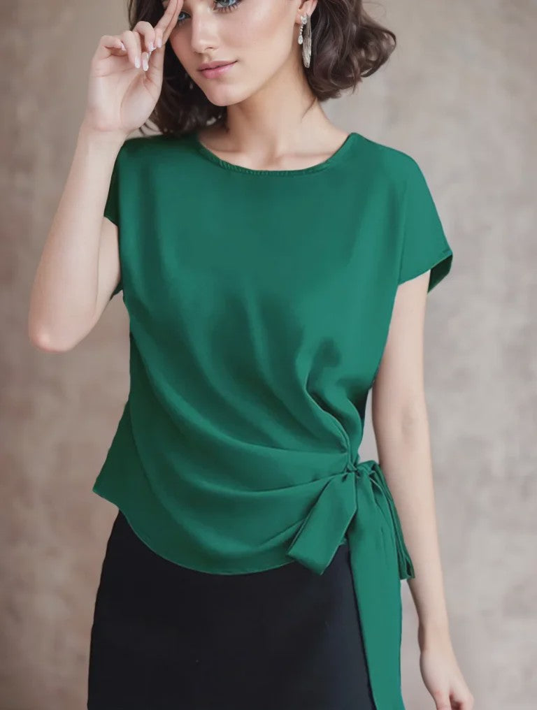 Dames Blouse met Strikdetail en Korte Mouwen - Stijlvol Zomer T-shirt