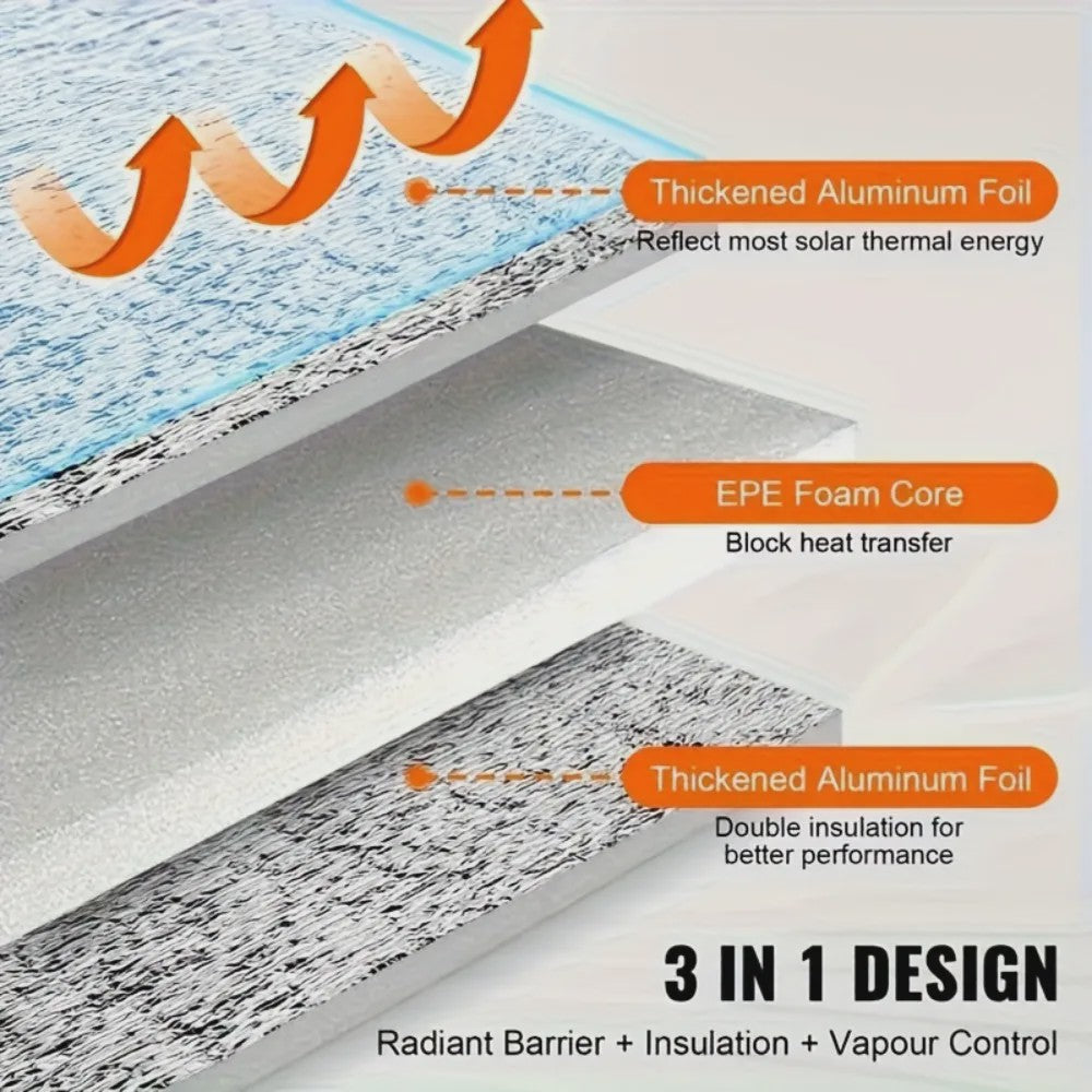 Dubbelzijdig Reflecterend Aluminium Folie Isolatiemateriaal - 6/9mm dik, 50x200cm - Voor Ramen, RVs, Garagedeuren & Meer