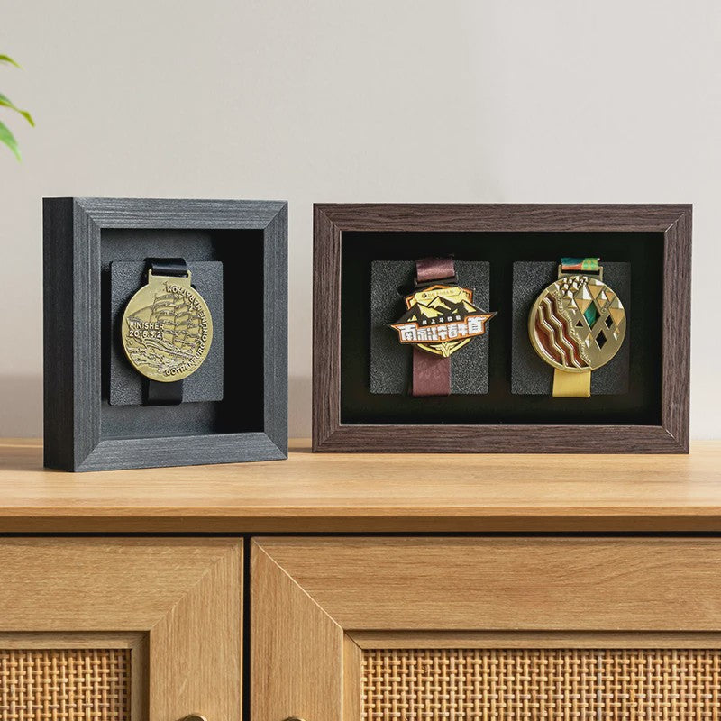 Houten Medaille Display Frame met Fotolijst - Voor Marathon, Sport en Herinneringen