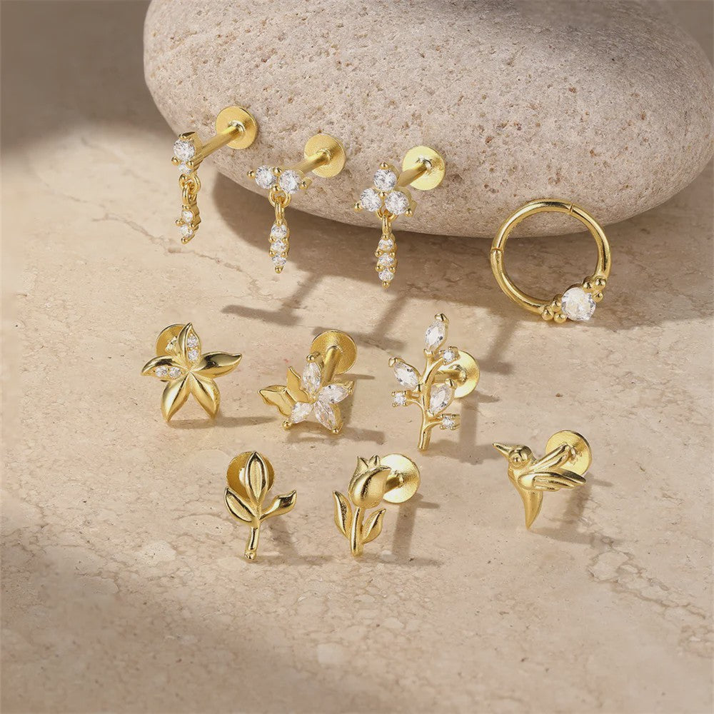 925 Sterling Zilveren Kolibrie Oorbellen Dames - 18K Goudkleurig Platte Achterkant Studs