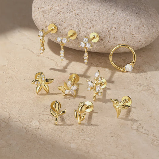 925 Sterling Zilveren Kolibrie Oorbellen Dames - 18K Goudkleurig Platte Achterkant Studs