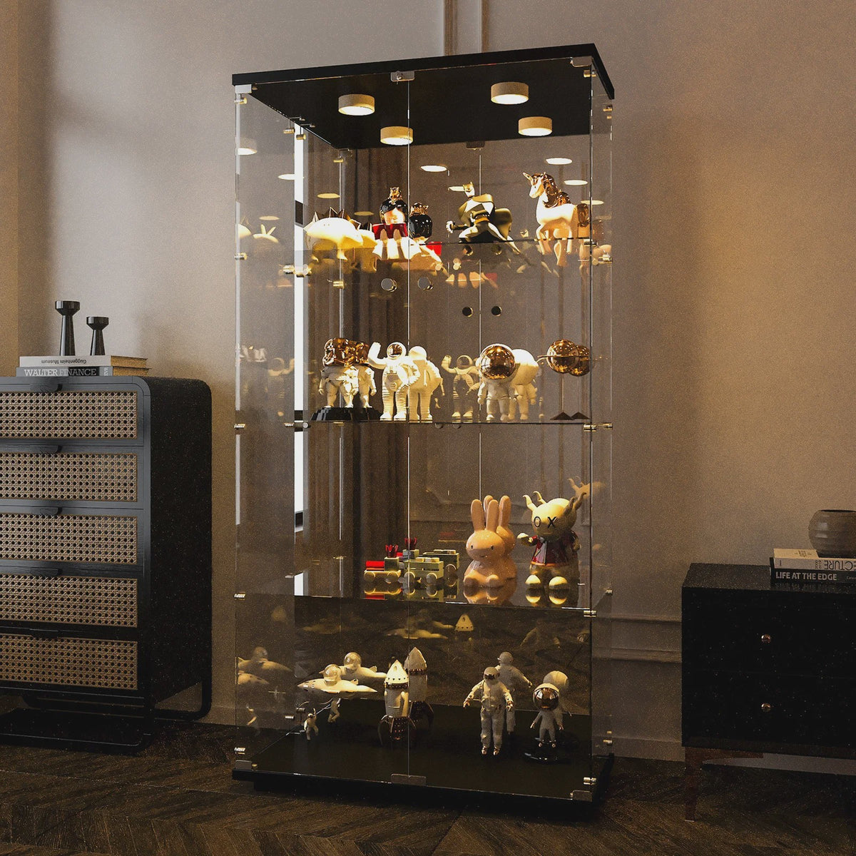 Moderne Glazen Vitrinekast met LED Verlichting, 4 Legborden en 2 Deuren
