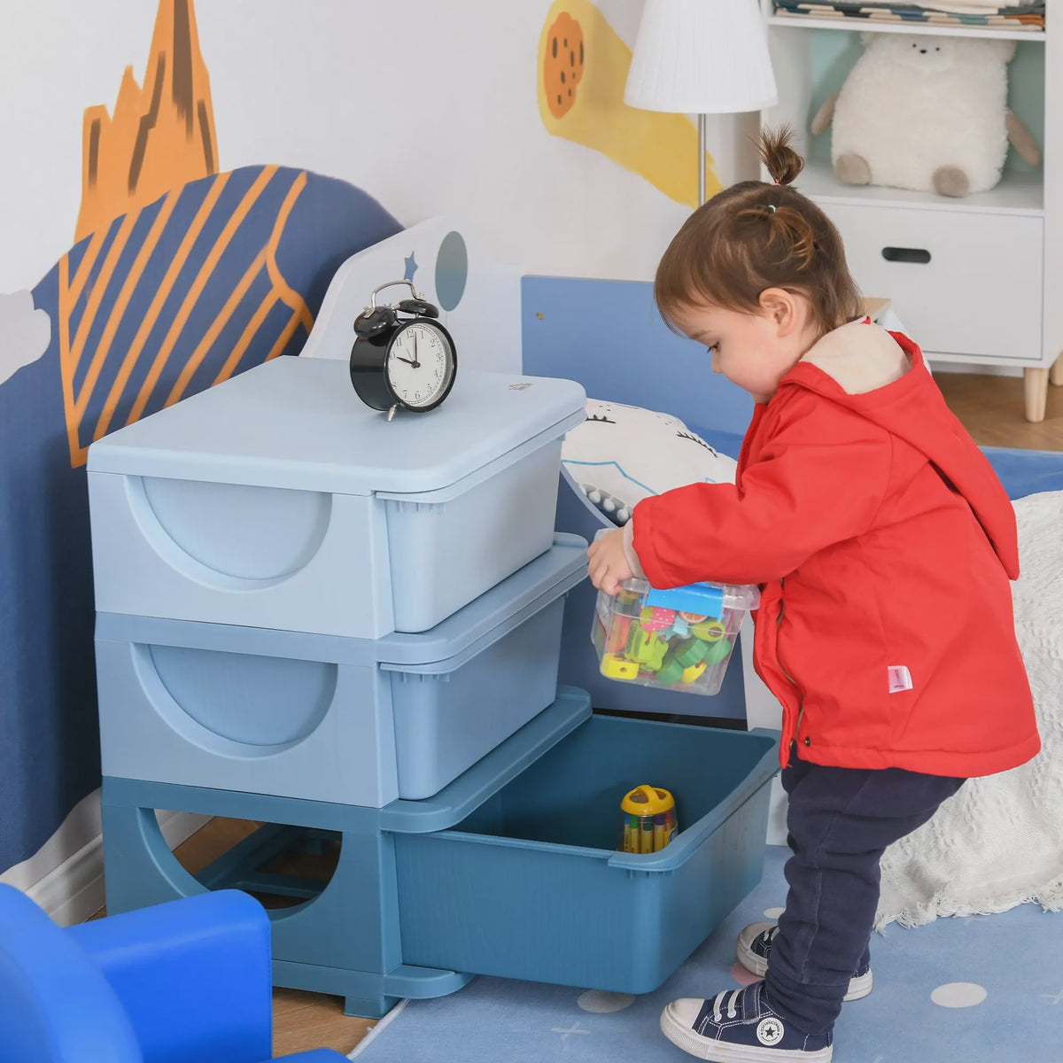Homcom Kinder Opbergtoren met 3 Lades - Plastic Speelgoed Opbergkast