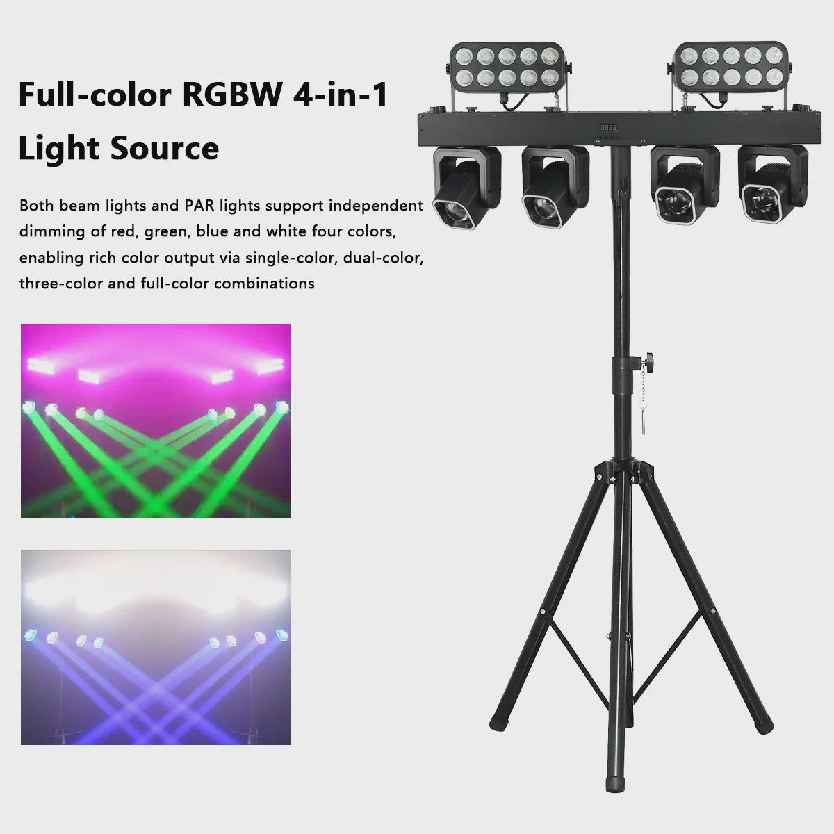 4-in-1 LED DJ Licht Effect Bar: Beam, Wash, Strobe & Ring met Afstandsbediening
