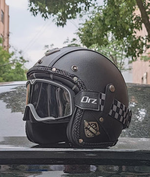 Retro Open 3/4 Motorhelm PU Leer - Stijlvol & Veilig met DOT Keurmerk