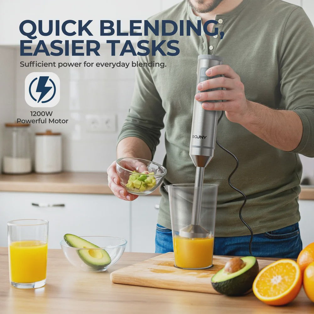 Krachtige 4-in-1 Hand Blender met RVS Staaf, Mixer, Hakker & Garde