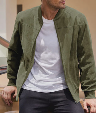 Herfst Suede Pilot Jas voor Mannen - Casual Mode met Opstaande Kraag en Rits