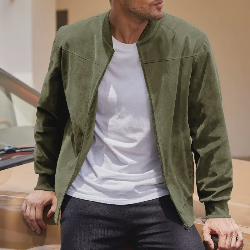 Herfst Suede Pilot Jas voor Mannen - Casual Mode met Opstaande Kraag en Rits